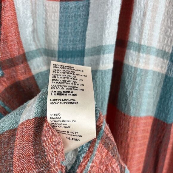 Anthropologie Pilcro Blouse Size Small Orange Red Blue Breezy Plaid Button Up - Picture 9 of 9